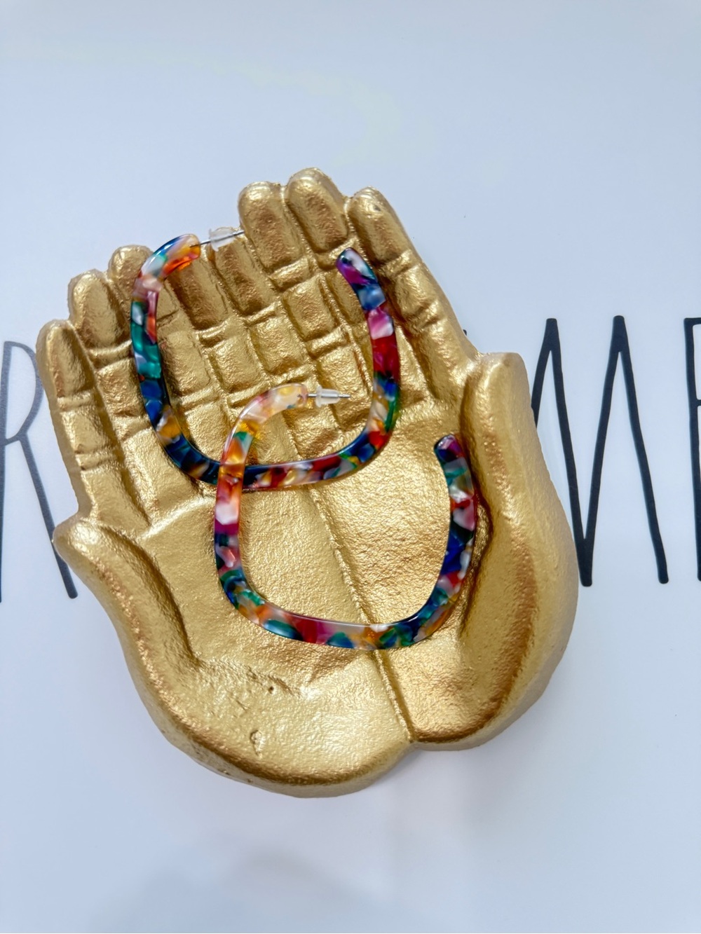 NEW\ Anthropologie, Colorful Canvas Art Resin Square Open Hoops